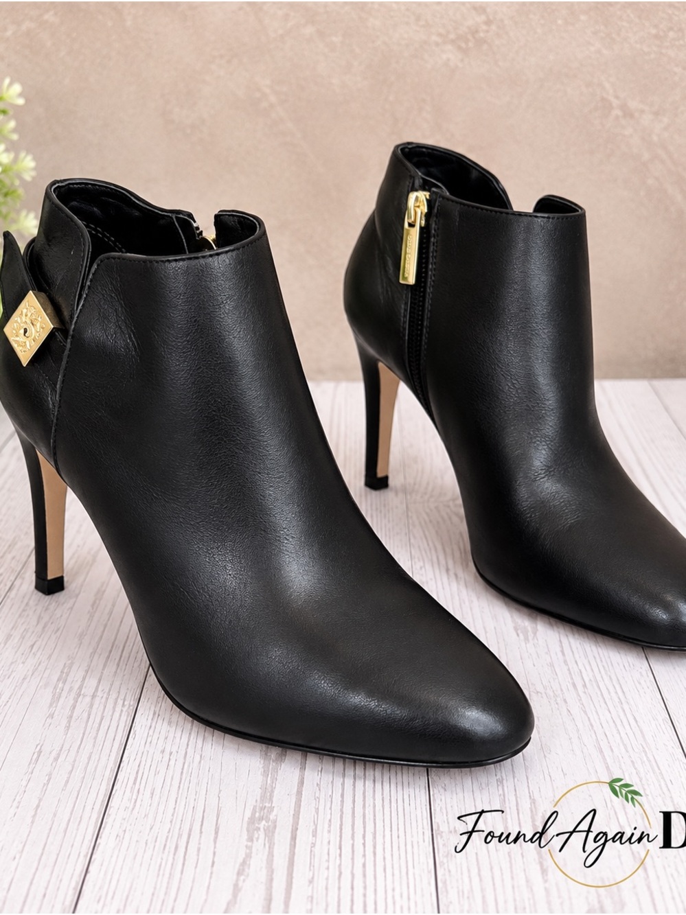 Vince Camuto Black Leather Pointed Toe Stiletto Ankle Boots